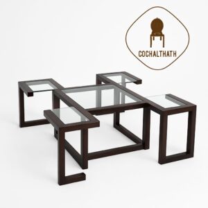 طقم طاولات خشب سنديا سطح زجاج
