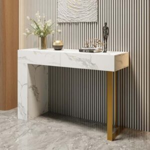 طاولة كونسول عصرية – أبيض وذهبي